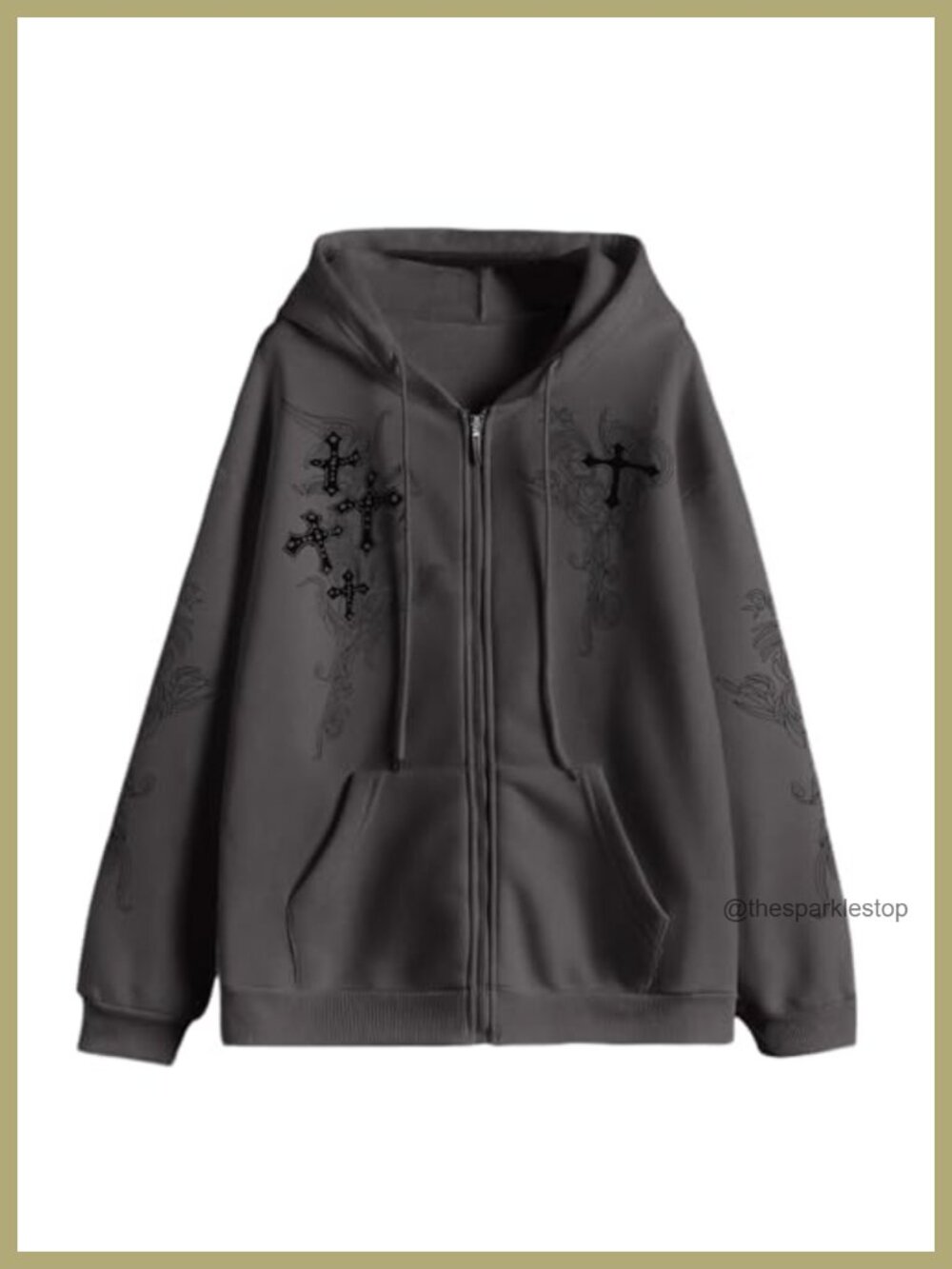 Zip Up Hoodie Y2k Grunge Graphic Cross Oversized Streetwear Hooded Sweatshirt